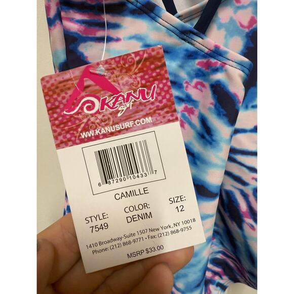 Kanu Surf Girls' Jasmine Beach Sport Halter One Piece Swimsuit, Camille Denim 12 - Picture 5 of 8